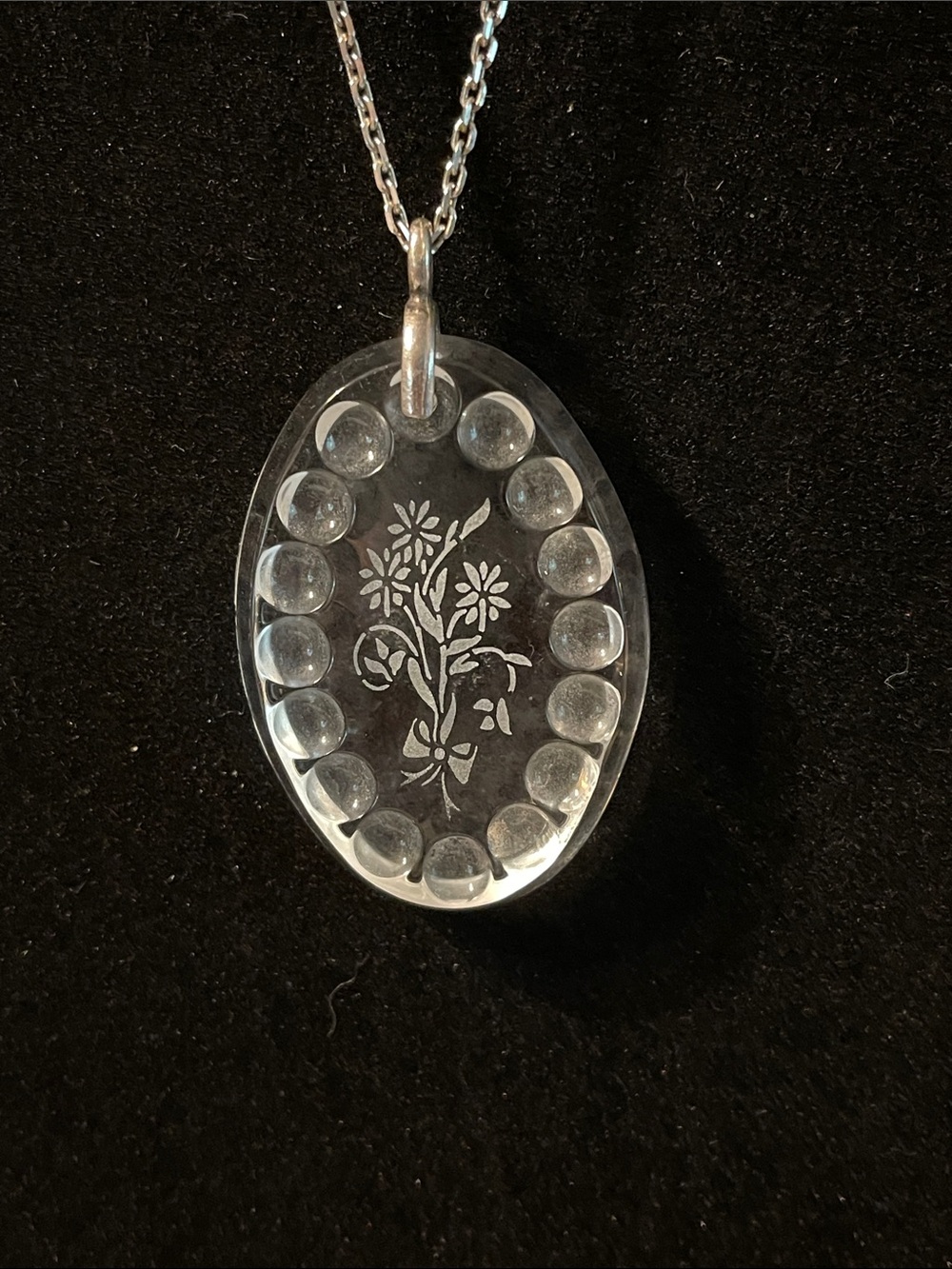 Sterling Silver Waterford Clear Oval Floral Crystal Pendant Necklace